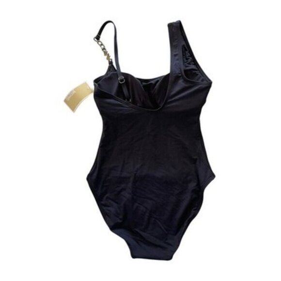 MICHAEL Michael Kors Logo Chain Black One Piece Swimsuit Size 8 Padded $122 NWT - Picture 2 of 6